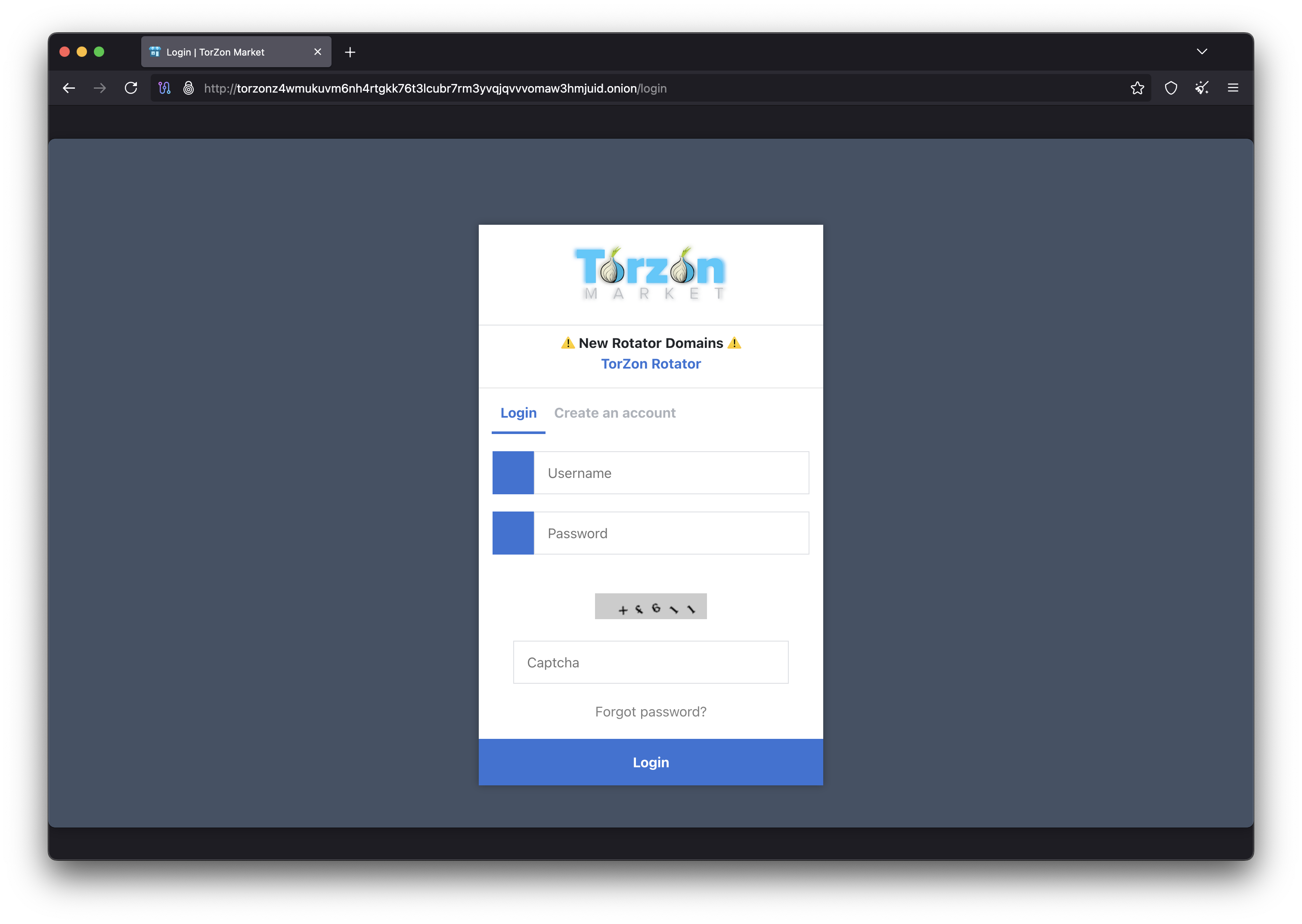 Torzon Market Login Page