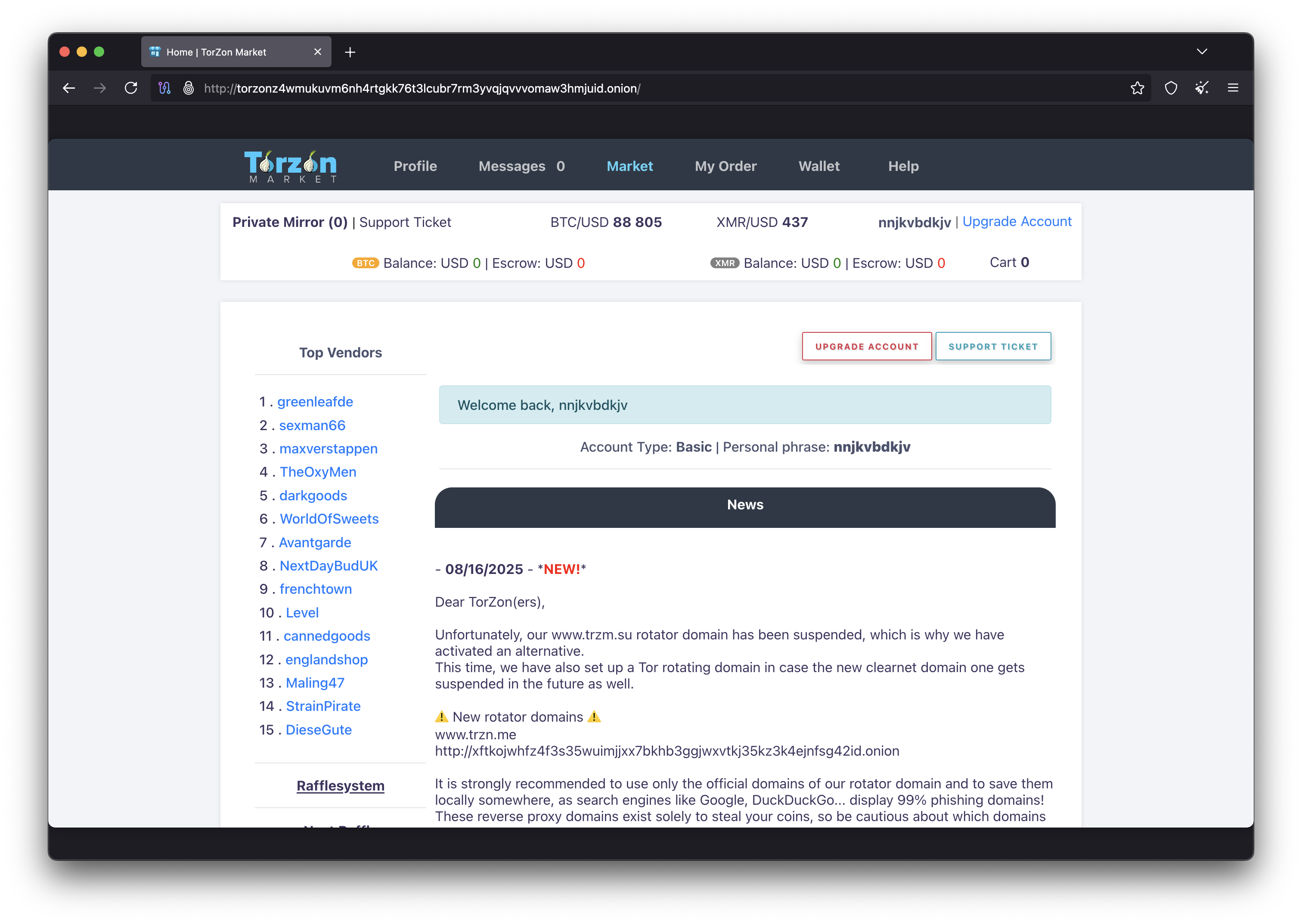 Torzon Market Main Page